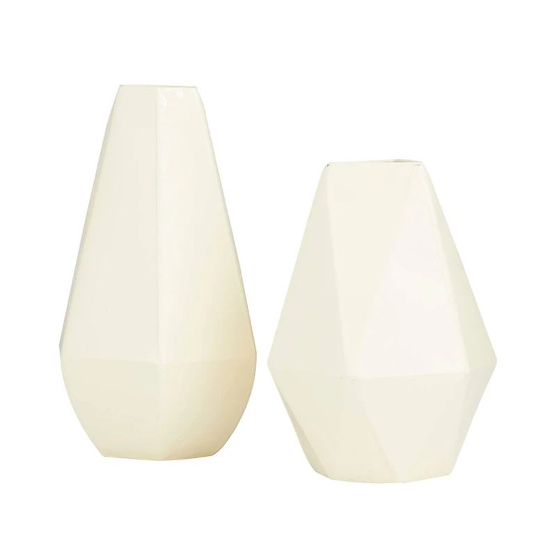 CosmoLiving by Cosmopolitan Cream Iron Contemporary Vase, 12" x 10"