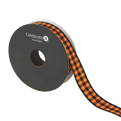 5/8" x 4yd. Orange & Black Check Ribbon by Celebrate It® Halloween