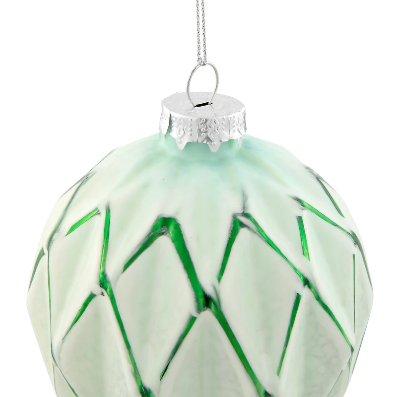 Harlequin Christmas Glass Ball Ornaments - 4" (100mm) - Mint Green - 4ct