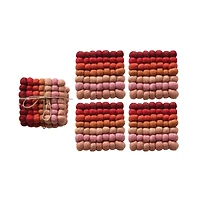 Hello Honey® 4" Red, Pink & Blush Handmade Wool Felt Ball Coaster Set
