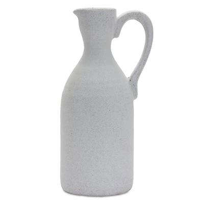 13.5" Modern White Clay Pitcher Vase