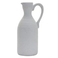 13.5" Modern White Clay Pitcher Vase