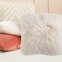 Hello Honey® Cream Mongolian Lamb Fur Throw Pillow