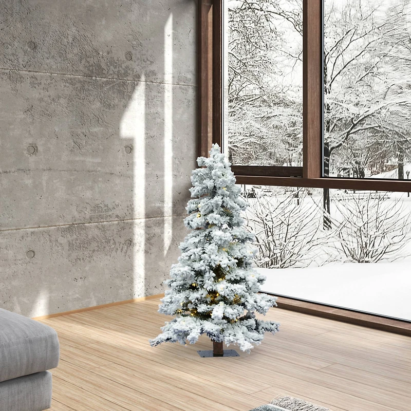 4ft. Pre-Lit Flocked Spruce Artificial Christmas Tree, Warm White Dura-Lit® Lights