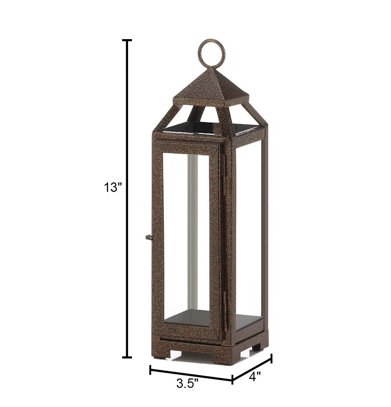 13" Iron & Glass Copper Lantern