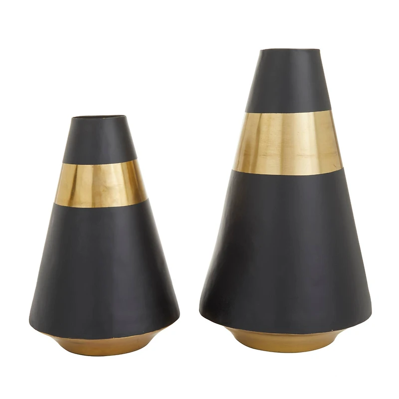 Black Metal Modern Vase, Set of 2" 14", 11"