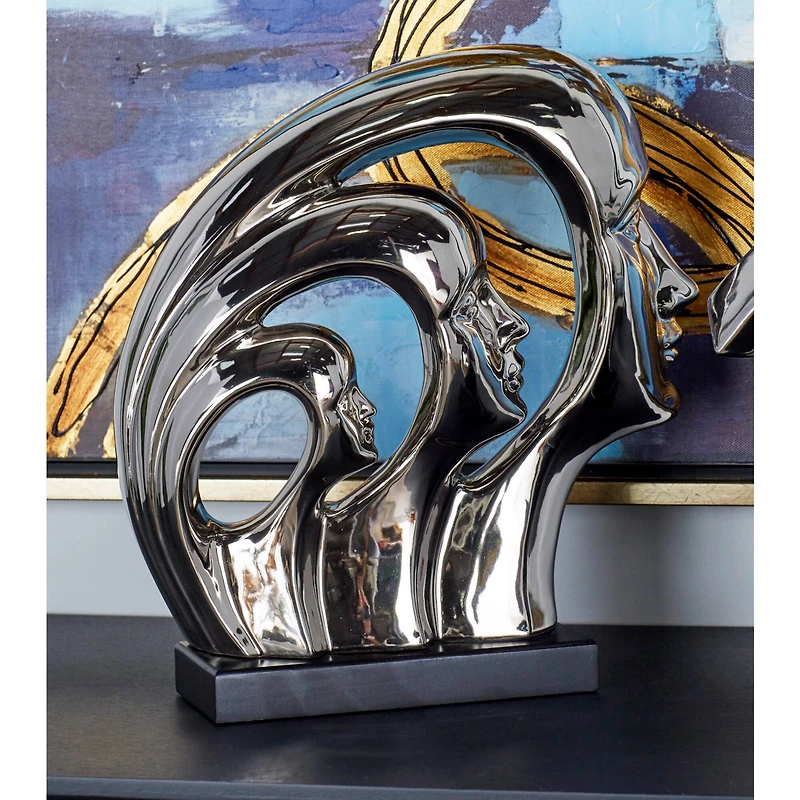 12" Silver Porcelain Contemporary Family Sculpture