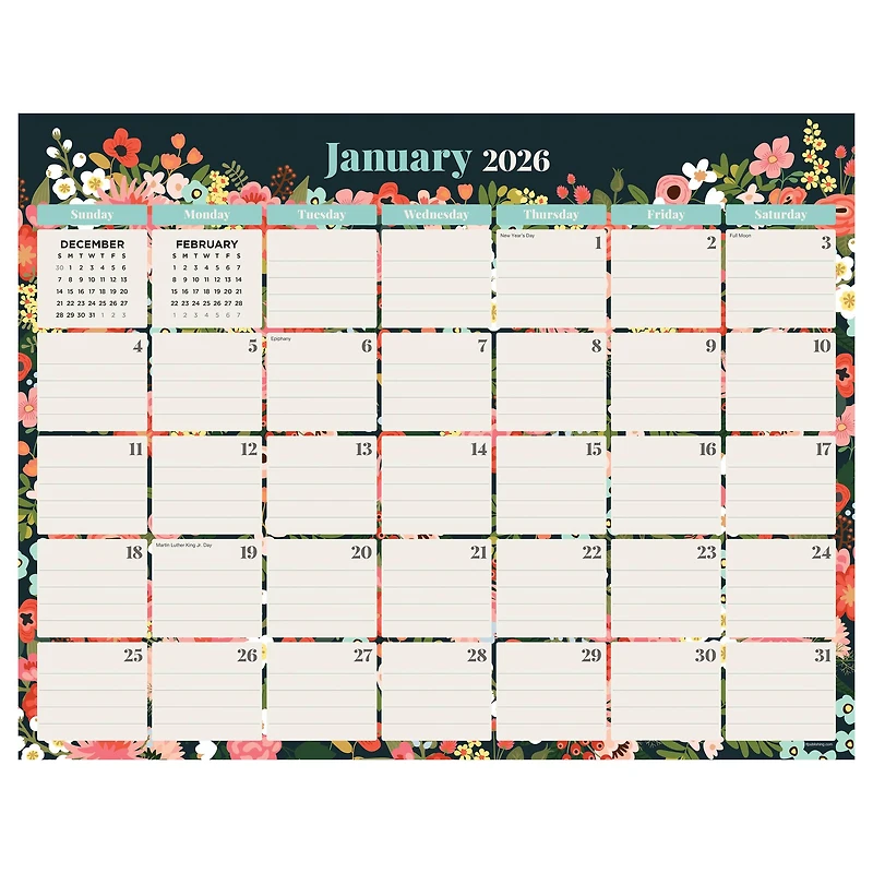 2026 Bountiful Blooms Medium Desk Pad Monthly Blotter Calendar