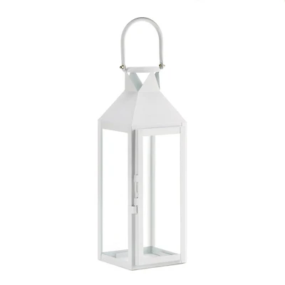 15" Sleek White Metal Manhattan Candle Lantern with Handle