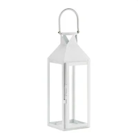 15" Sleek White Metal Manhattan Candle Lantern with Handle