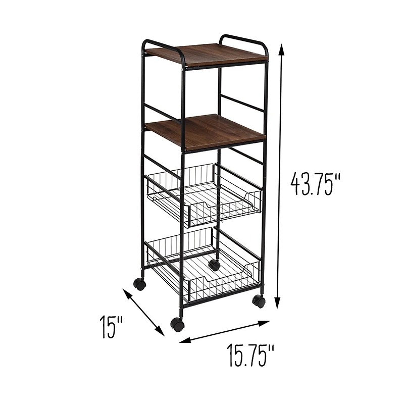 Honey Can Do Black 4-Tier Rolling Cart