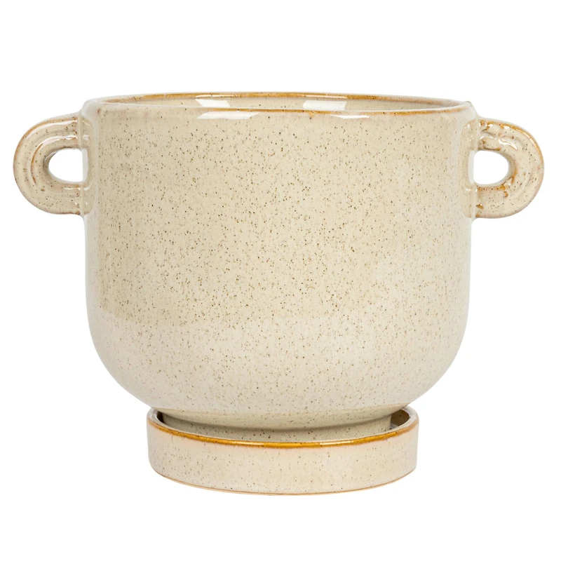 Hello Honey® 8.25" Cream Stoneware Face Planter & Saucer