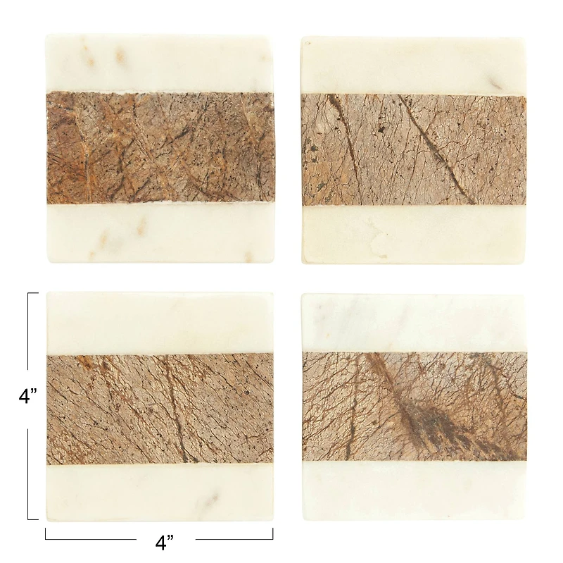 Hello Honey® Square Marble Coasters with Jute String Set