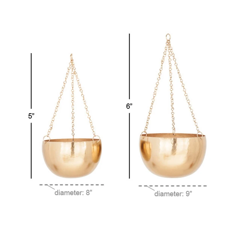 Gold Metal Glam Hanging Planter Set