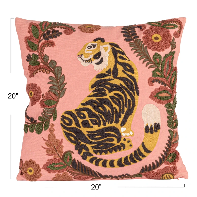 Hello Honey® 20" Tiger & Flowers Embroidered Accent Pillow