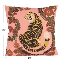 Hello Honey® 20" Tiger & Flowers Embroidered Accent Pillow