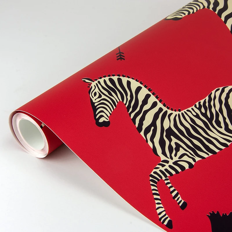 Scalamandre Masai Red Zebra Safari Peel & Stick Wallpaper