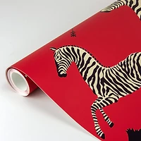 Scalamandre Masai Red Zebra Safari Peel & Stick Wallpaper
