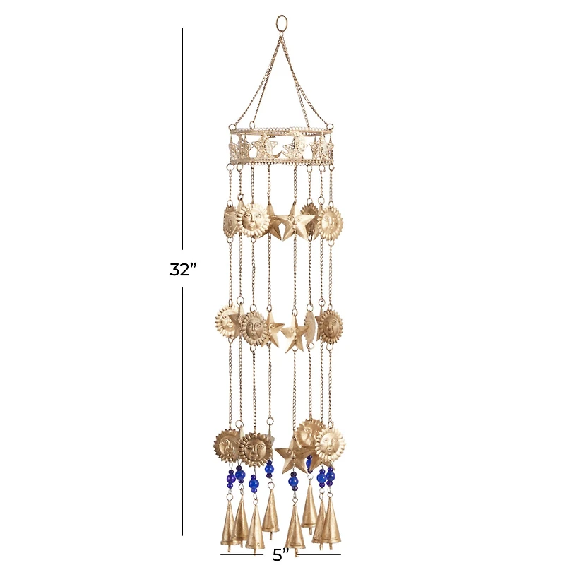 32" Gold Metal Traditional Sun & Stars Wind Chime