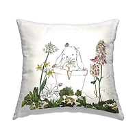 Stupell Industries Bunny Flower Pot Botanical Lilac Floral Blooms Throw Pillow, 18" x 18"