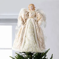Glitzhome® 24"H Faux Fur & PVC Christmas Elegant Angel Tree Topper with Porcelain Face