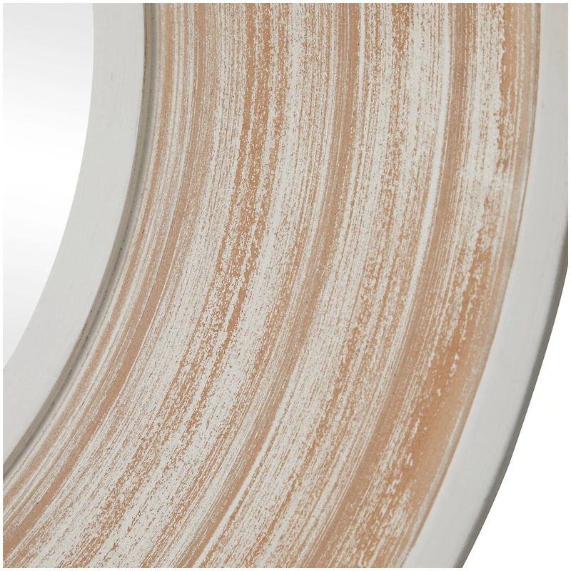 35" Cream Wooden Framed Wall Mirror with White Wash Effect