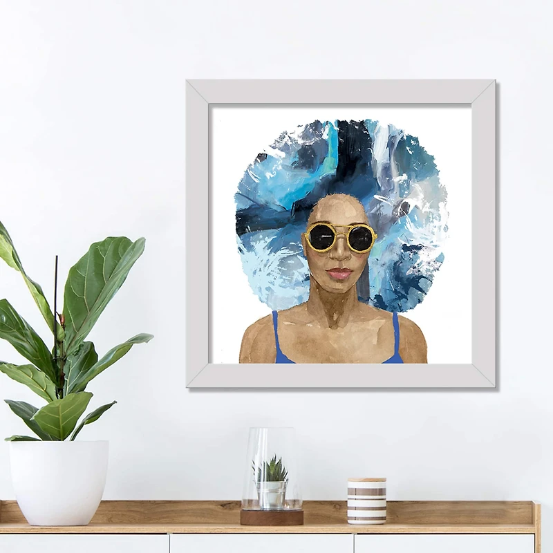 Cool Blue Hair White Framed Print