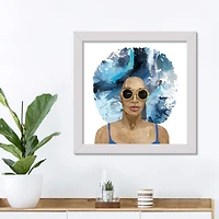 Cool Blue Hair White Framed Print