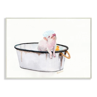 Stupell Industries Piggy Bath with Rubber Ducky Adorable Farm Animal Wall Plaque