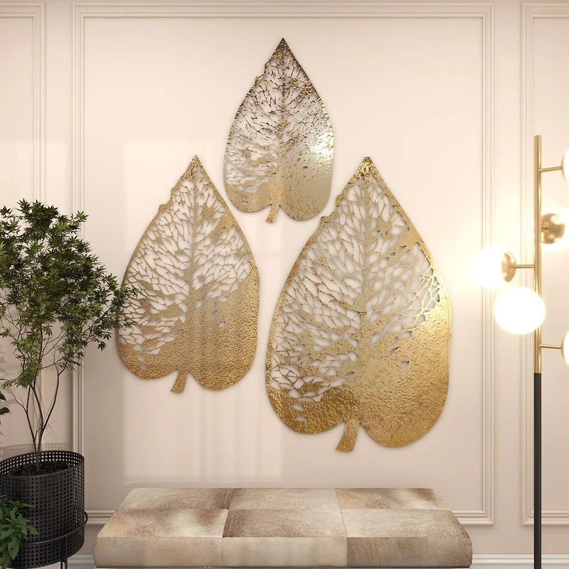 The Novogratz Laser-Cut Gold Metal Leaf Wall Décor Set