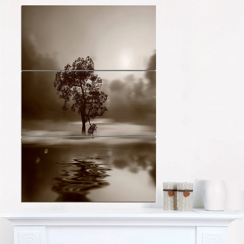 Designart - Alone Tree on Island in Sepia