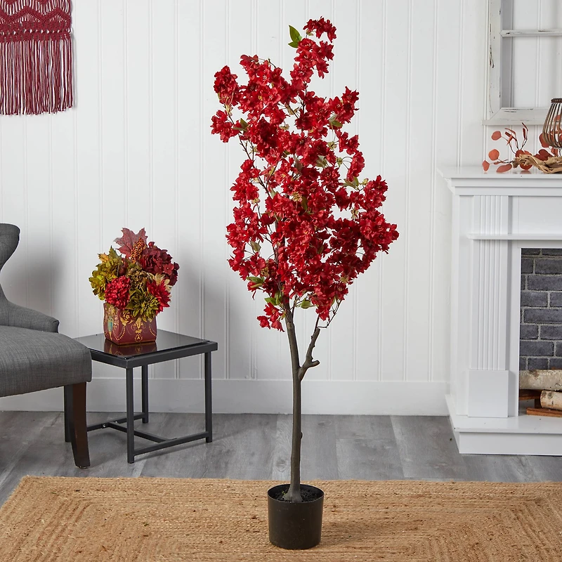 5ft. Potted Red Cherry Blossom Artificial Tree