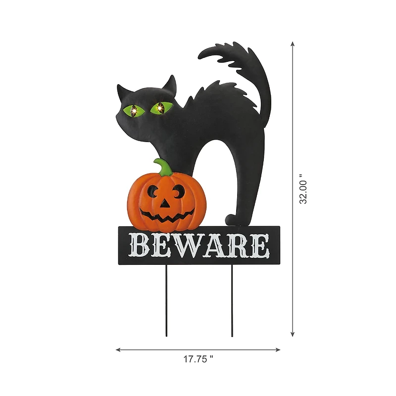 Glitzhome® 32" Lighted Metal Halloween Black Cat Yard Stake