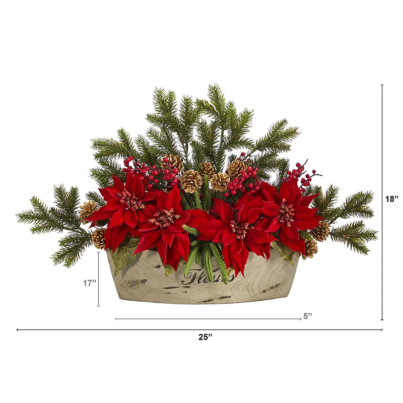 18'' Poinsettia, Succulent & Pine Plant in Decorative Vase