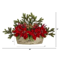 18'' Poinsettia, Succulent & Pine Plant in Decorative Vase