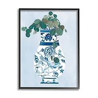 Stupell Industries Green Vine Plant Ornate Blue Bird Vase Framed Wall Art