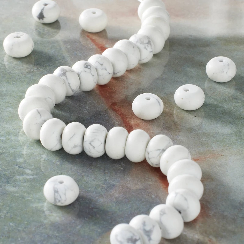 White Howlite Rondelle Beads, 8mm by Bead Landing™
