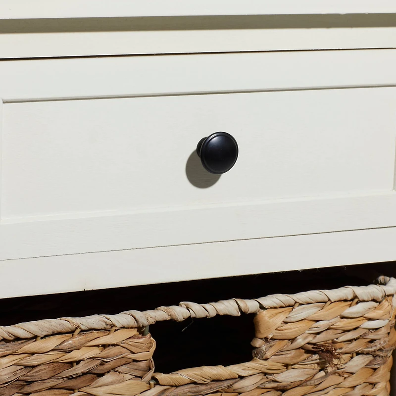 28" White Traditional Wooden Storage Unit with Baskets