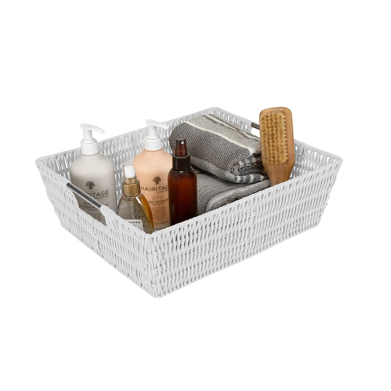 Simplify White Shelf Storage Rattan Tote Basket