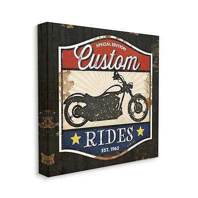 Stupell Industries Custom Rides Motorcycle Sign Vintage Americana Bike Canvas Wall Art