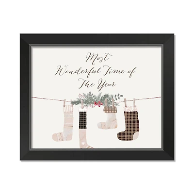 14" Most Wonderful Time Stockings Black Framed Print Wall Art