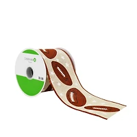 2.5" x 6.6yd. Natural Football Wired Faux Linen Ribbon by Celebrate It™ Tailgate