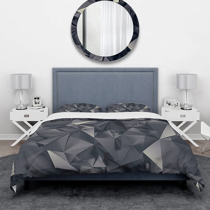 Designart 'Geometric Triangular Shades of Black' Modern & Contemporary Bedding Set