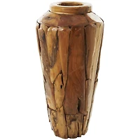 Brown Teak Wood Handmade Tall Floor Vase with Mosaic Live Edge