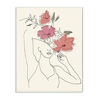 Stupell Industries Female & Blooming Floral Portrait Sketch Wall Art