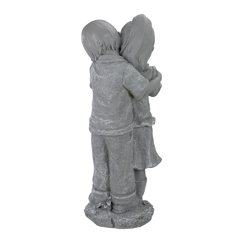 19.5" Gray Boy Hugging Girl Outdoor Garden Statue