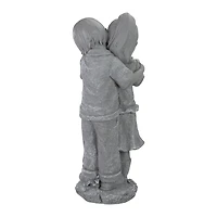 19.5" Gray Boy Hugging Girl Outdoor Garden Statue