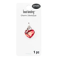 Double-Sided Red Austrian Crystal & Silver Filigree Heart Lock Charm by Bead Landing™