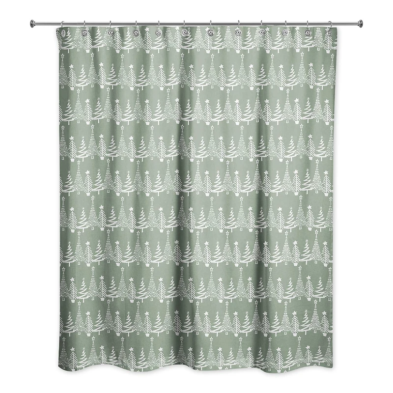 Sage Christmas Tree Pattern Shower Curtain