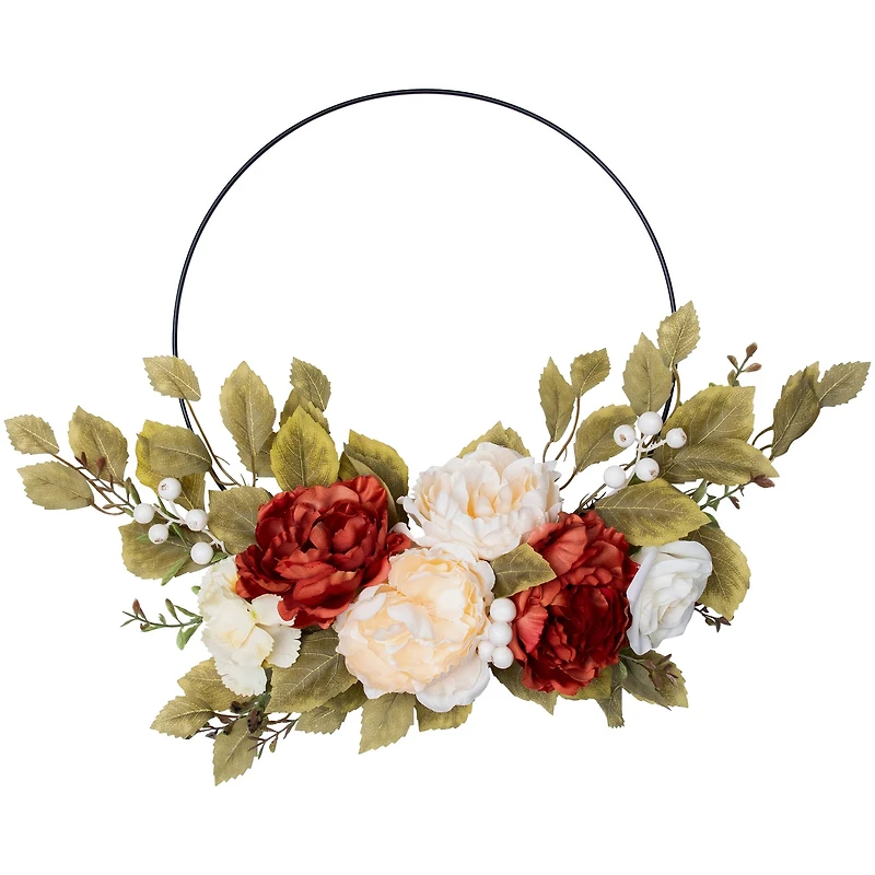 21" Autumn Harvest Artificial Floral Half Wreath with Fall Foliage